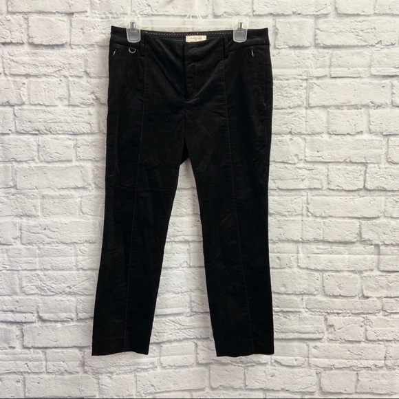 Anthropologie Women The Essential Slim Velvet Trouser Size 2 Cropped Solid Black - Picture 3 of 8